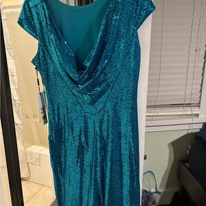 Calvin Klein Collection Teal Sequin Backless Dress